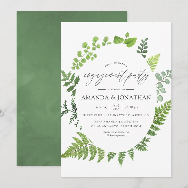 Invitación Fiesta de compromiso de bosque arbolado verde (Anverso / Reverso)
