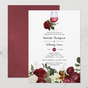 Invitación Fiesta de compromiso de cata de vino floral rojo B
