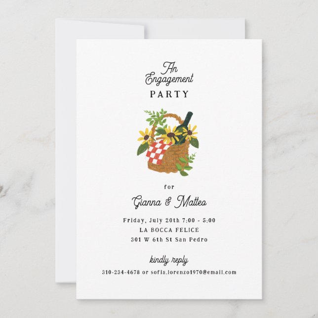 Invitación Fiesta de compromiso de cesta de picnic ruso itali (Anverso)