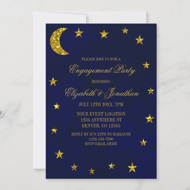 Invitación Fiesta de compromiso de cielo nocturno celestial (Anverso)