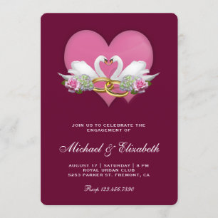 Invitación Fiesta de compromiso de cisnes románticos magenta