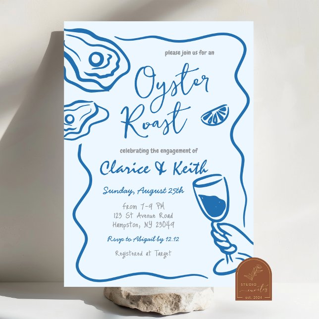 Invitación Fiesta de compromiso de cóctel de ostras dibujadas (Subido por el creador)