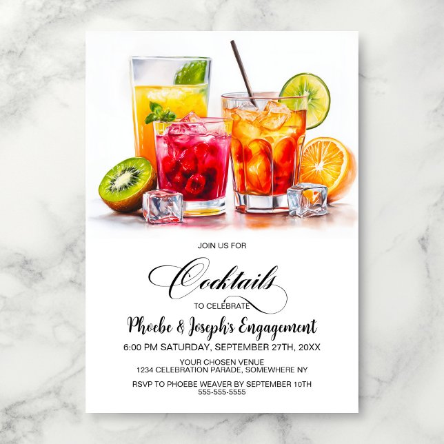 Invitación Fiesta de Compromiso de Cócteles Coloridos (Subido por el creador)