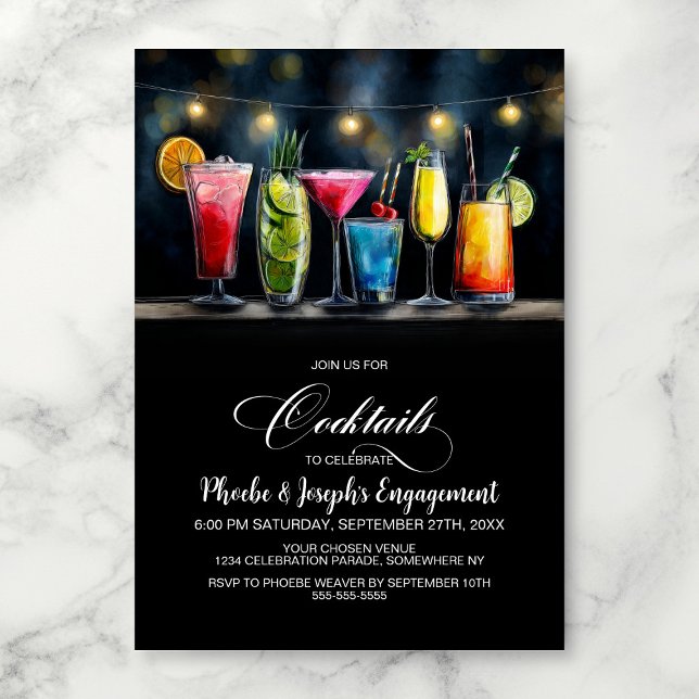 Invitación Fiesta de Compromiso de Cócteles Coloridos (Subido por el creador)