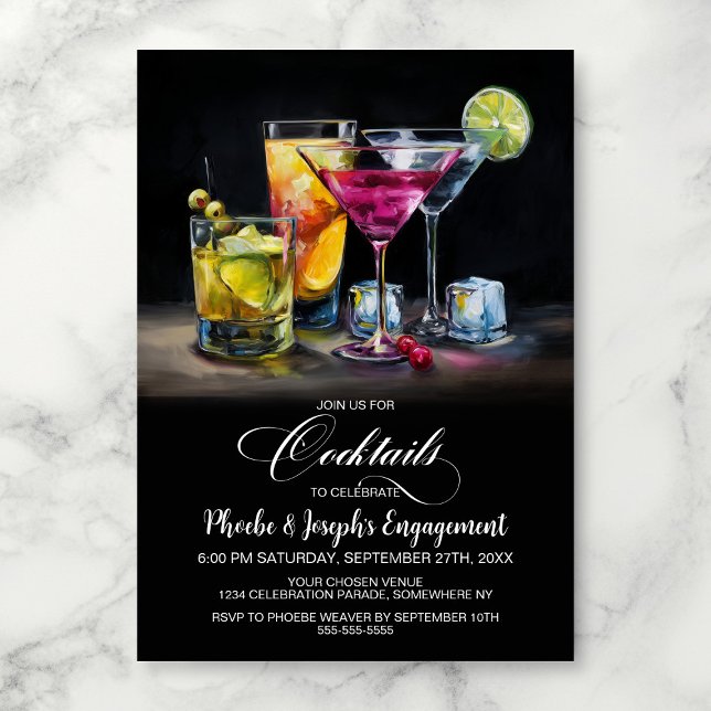 Invitación Fiesta de Compromiso de Cócteles Coloridos (Subido por el creador)