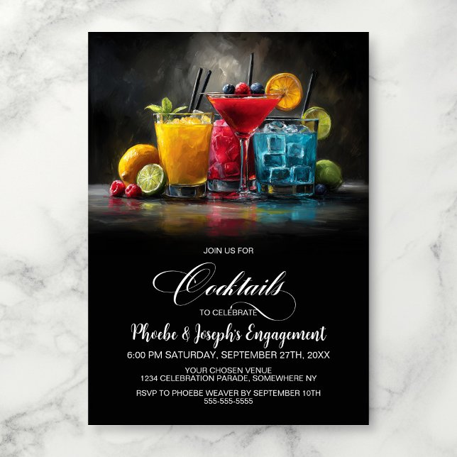 Invitación Fiesta de Compromiso de Cócteles Coloridos (Subido por el creador)