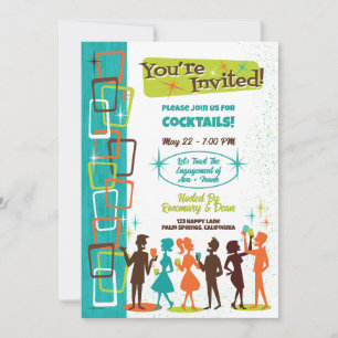 Invitación Fiesta de Compromiso de Cócteles Modernos de Mitad
