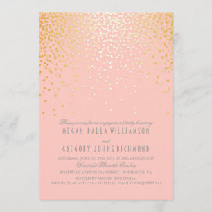 Invitación fiesta de compromiso de confetti rosa y dorado