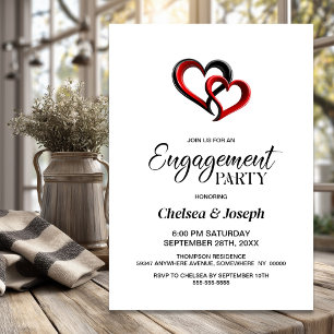 Invitación Fiesta de Compromiso de Corazones Negros y Rojos M
