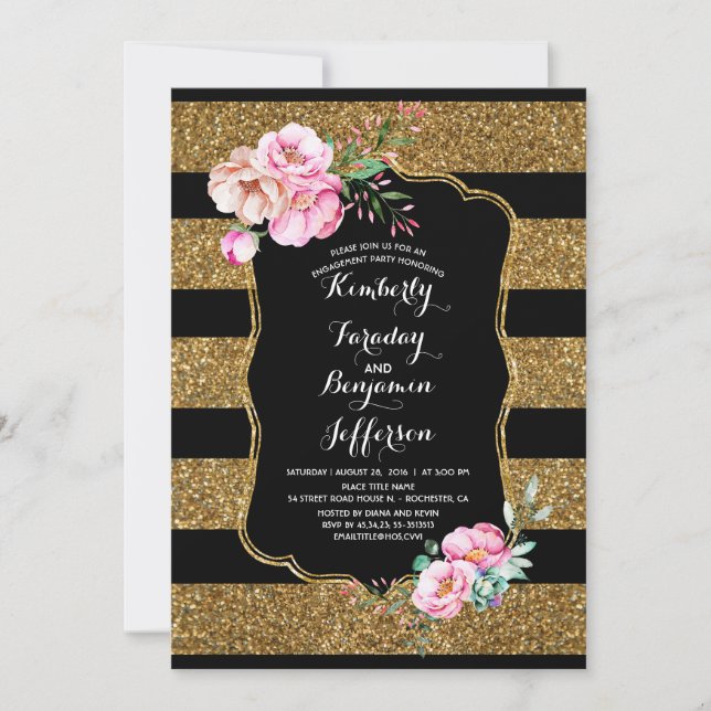 Invitación Fiesta de compromiso de cosecha floral de bandas d (Anverso)