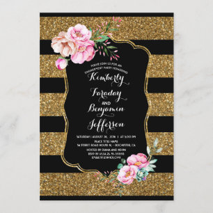 Invitación Fiesta de compromiso de cosecha floral Gold Stripe