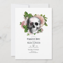 Invitación Fiesta de compromiso de cráneo gótico floral rosa