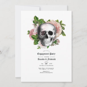 Invitación Fiesta de compromiso de cráneo gótico floral rosa