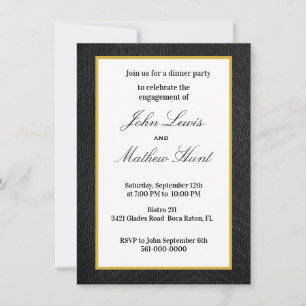 Invitación Fiesta de compromiso de cuero falso negro