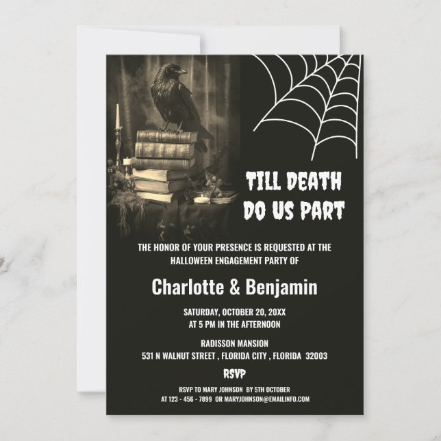 Invitación Fiesta de compromiso de Cuervo Gótico de Halloween (Anverso)