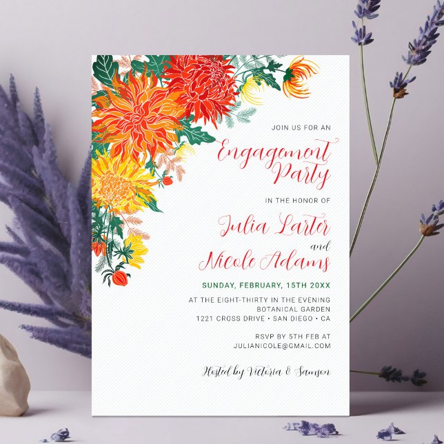 Invitación Fiesta de compromiso de Dahlia de primavera amaril (Subido por el creador)