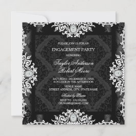 Invitación Fiesta de compromiso de damasco de diamante en bla