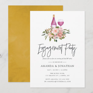 Invitación Fiesta de compromiso de degustación de vino Floral