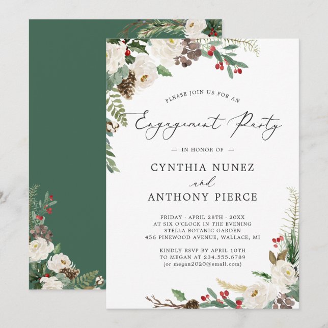 Invitación Fiesta de compromiso de feriado de Moda floral de  (Anverso / Reverso)