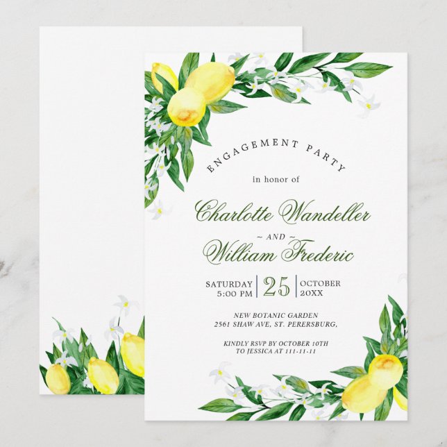 Invitación Fiesta de compromiso de floración de limones y veg (Anverso / Reverso)