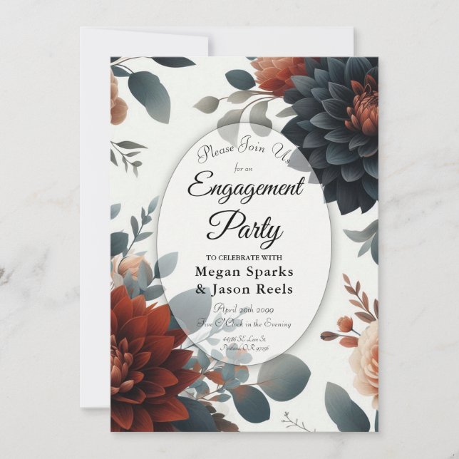 Invitación Fiesta de Compromiso de Florales Otoñales Rústicas (Anverso)