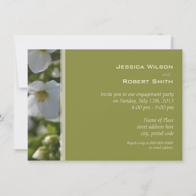Invitación fiesta de compromiso de flores de jardín blancas f (Anverso)