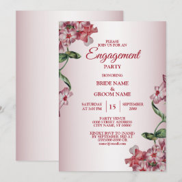 Invitación Fiesta de Compromiso de Flores Rosadas Rojas Hojas