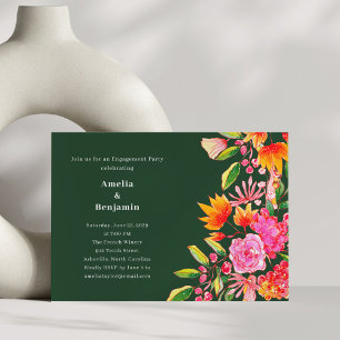 Invitación Fiesta de Compromiso de Flores Rosadas y Verdes Mo