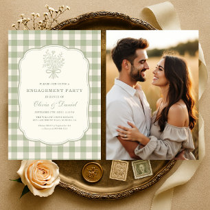 Invitación Fiesta de Compromiso de Foto Floral de Cuadros Ver
