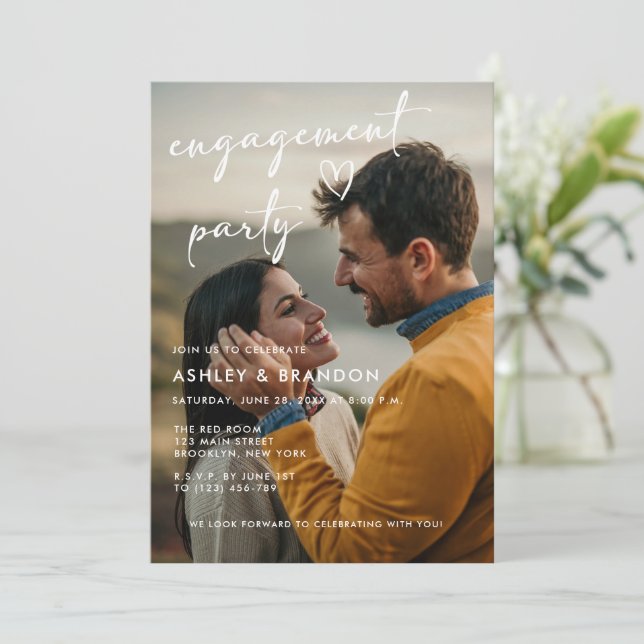 Invitación Fiesta de compromiso de fotos con presupuesto mode (Anverso de pie)