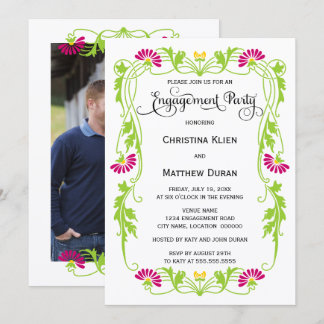 Invitación Fiesta de Compromiso de Fotos con Remolinos Floral