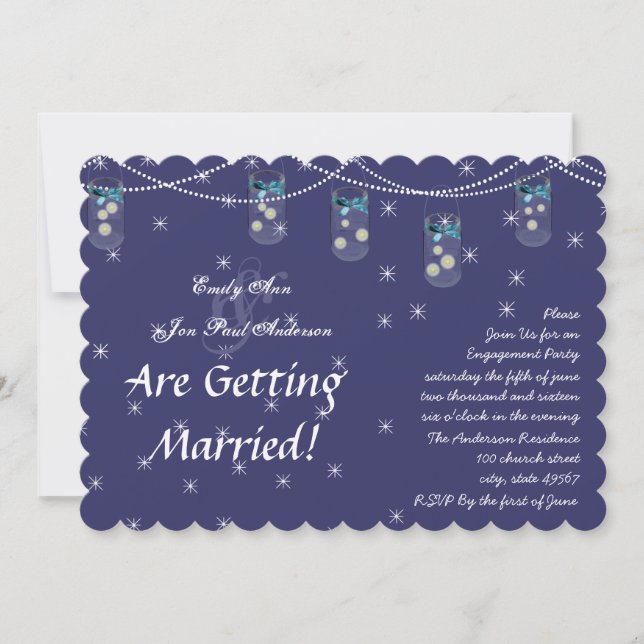 Invitación Fiesta de compromiso de frasco de Mason de flor am (Anverso)