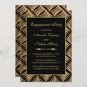 Invitación Fiesta de compromiso de Gatsby Retro Black Gold Ar