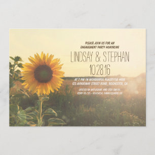 Invitación fiesta de compromiso de girasol de campo rústico