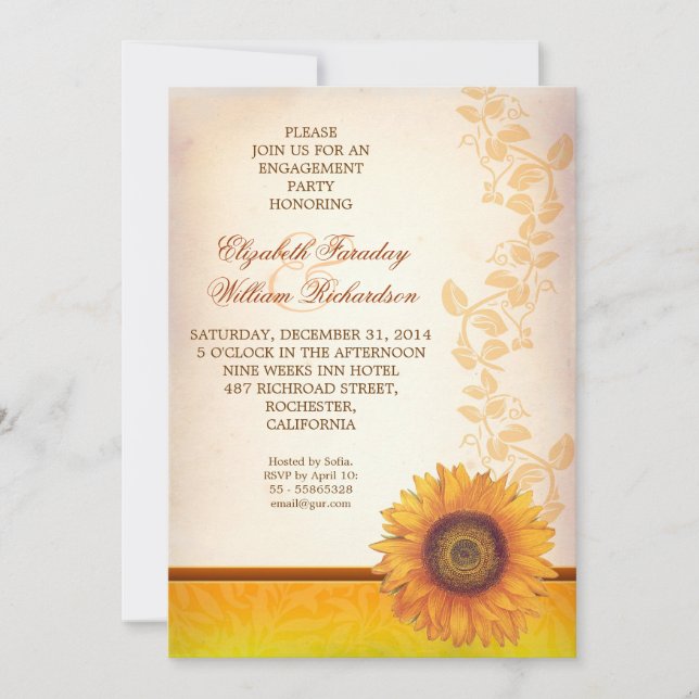 Invitación fiesta de compromiso de girasol elegante (Anverso)
