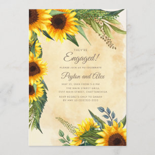 Invitación Fiesta de compromiso de girasoles amarillos vintag