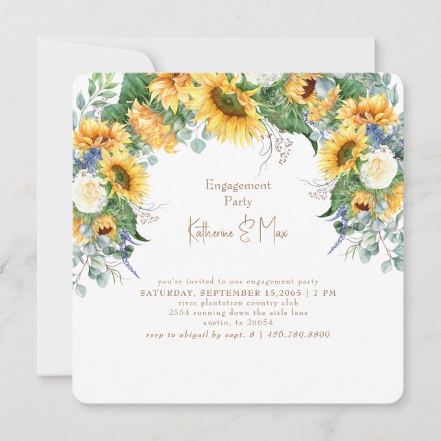Invitación Fiesta de compromiso de girasoles de cuadrado redo (Anverso)