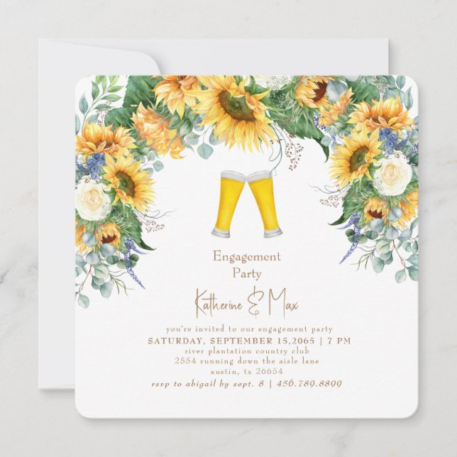 Invitación Fiesta de compromiso de girasoles en forma de cuad (Anverso)