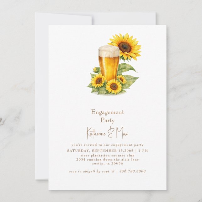 Invitación Fiesta de compromiso de girasoles y cerveza II (Anverso)