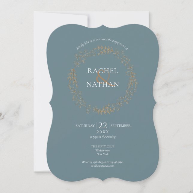 Invitación Fiesta de compromiso de guirnalda floral de oro (Anverso)