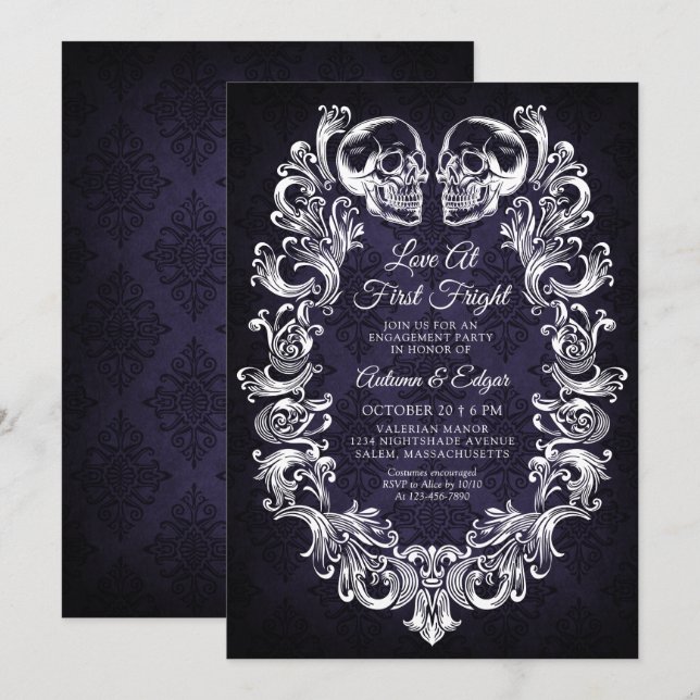 Invitación Fiesta de Compromiso de Halloween Gótico (Anverso / Reverso)