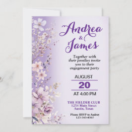 Invitación Fiesta de compromiso de hermosas flores púrpuras