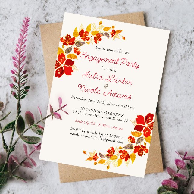 Invitación Fiesta de compromiso de Hibisco Tropical Naranja Q (Subido por el creador)