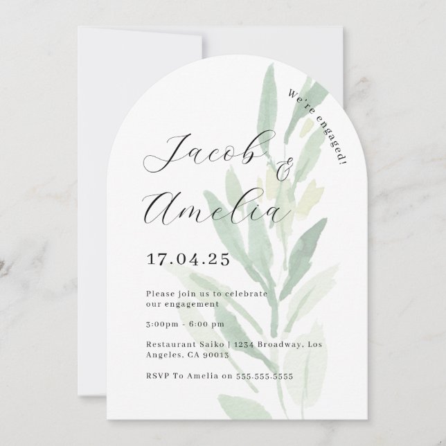 Invitación Fiesta de compromiso de hoja de arco moderno   (Anverso)