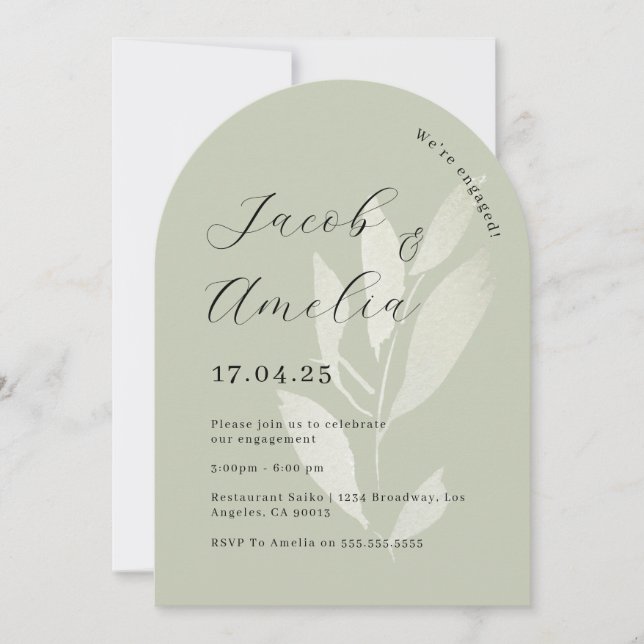 Invitación Fiesta de compromiso de hoja de salvia moderna en  (Anverso)
