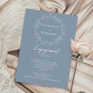 Invitación Fiesta de compromiso de hoja minimalista azul polv