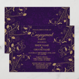Invitación Fiesta de Compromiso de Hojas Florales Doradas Púr
