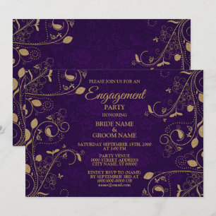 Invitación Fiesta de Compromiso de Hojas Florales Doradas Púr