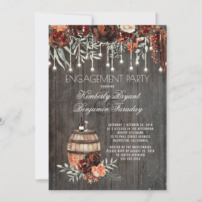 Invitación Fiesta de compromiso de iluminación floral de invi (Anverso)