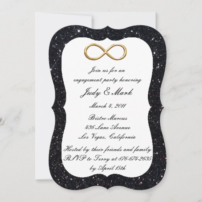 Invitación Fiesta de compromiso de infinito de oro con brillo (Anverso)